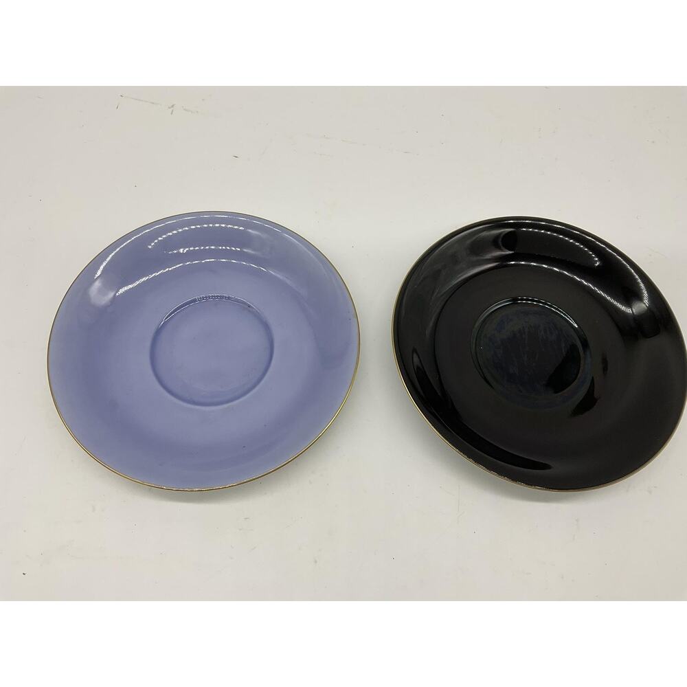 Noritake Saucers Set‎ 2 Black Lavender Gold Trim Japan Porcelain China Vintage